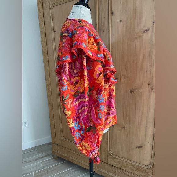 FARM Rio Red Spring Bananas Ruffle Cotton Blouse - Picture 5 of 8